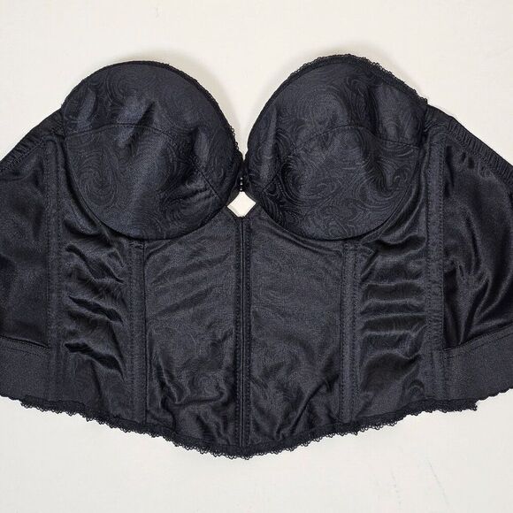 Vtg‎ Sophistique By Smoothie Black Bustier Long Line Bra Boning Floral Lace 36B - Picture 8 of 15